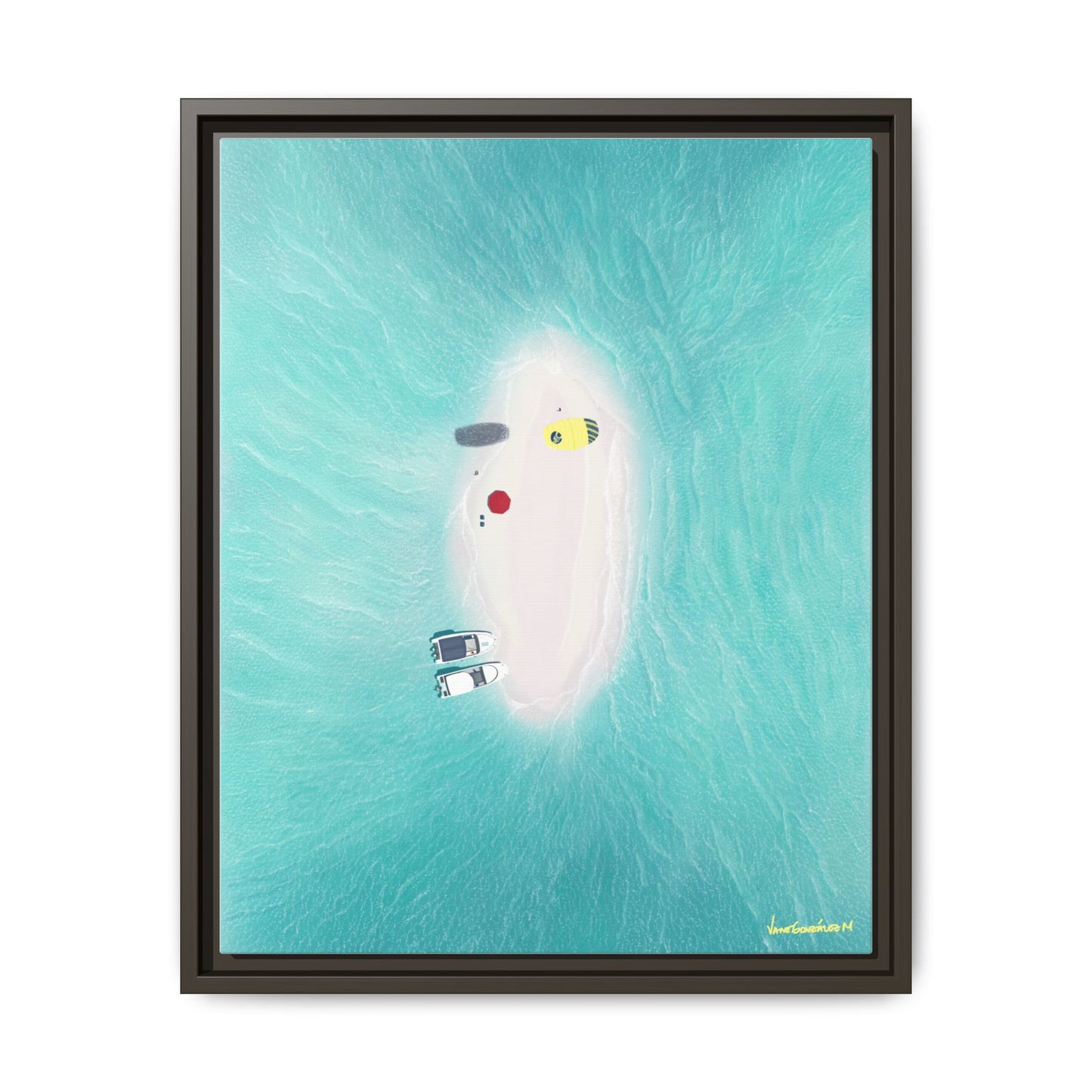 Los Roques Sandbank, Framed Canvas, Matte