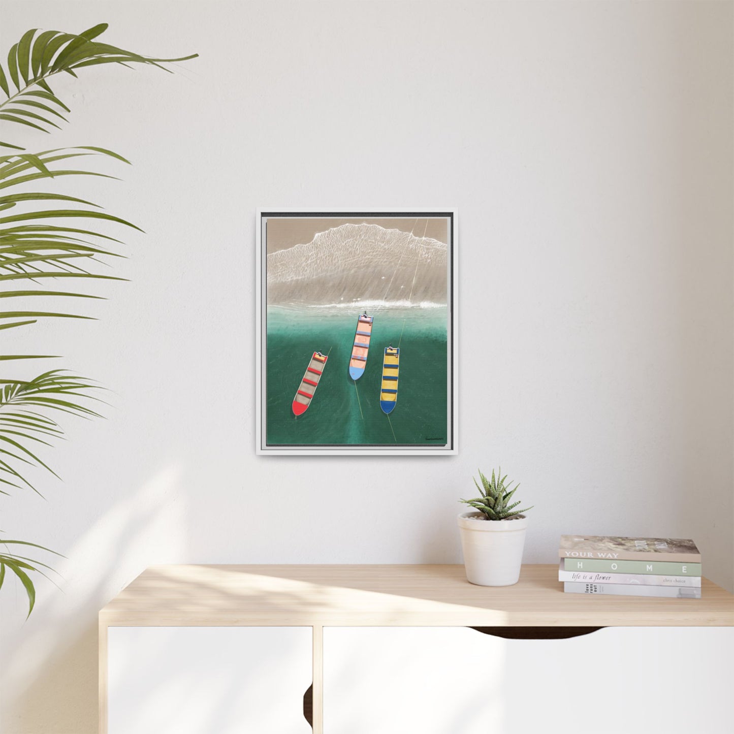 En Alguna Playita, Framed Canvas, Matte