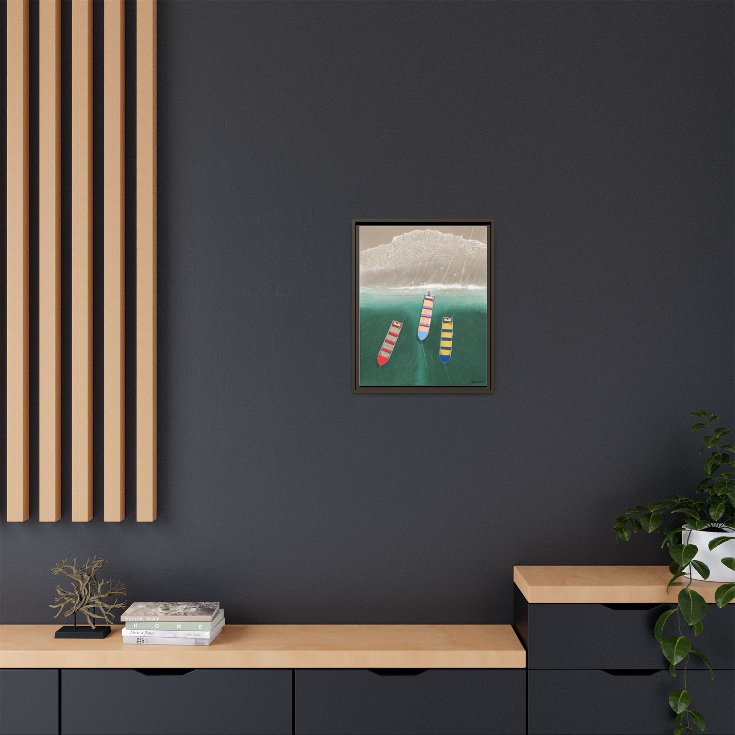 En Alguna Playita, Framed Canvas, Matte