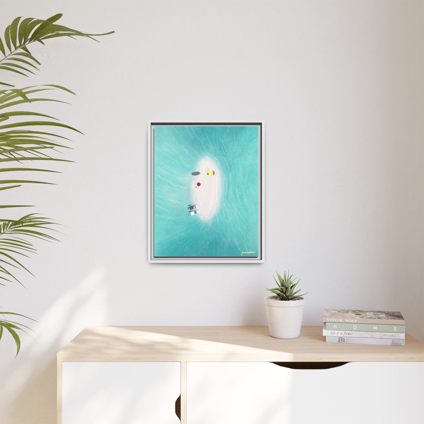 Los Roques Sandbank, Framed Canvas, Matte