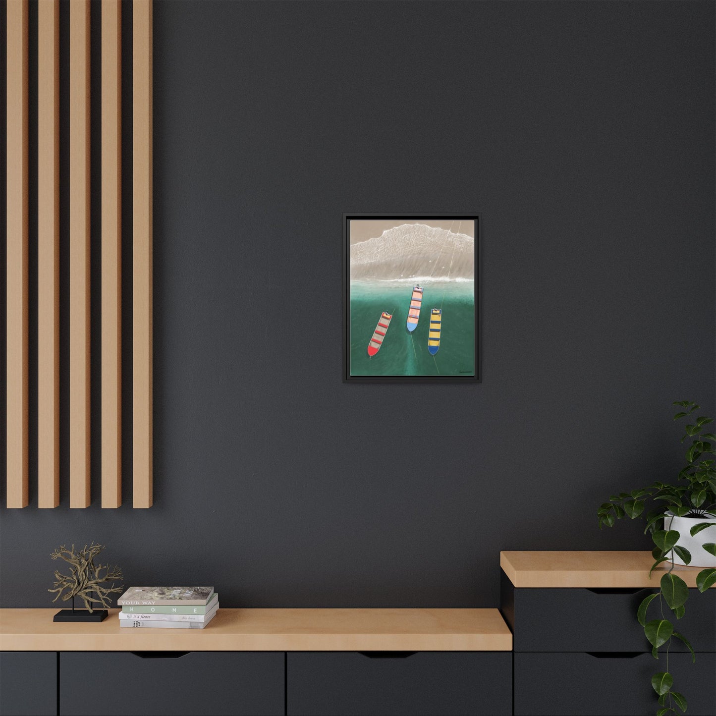 En Alguna Playita, Framed Canvas, Matte