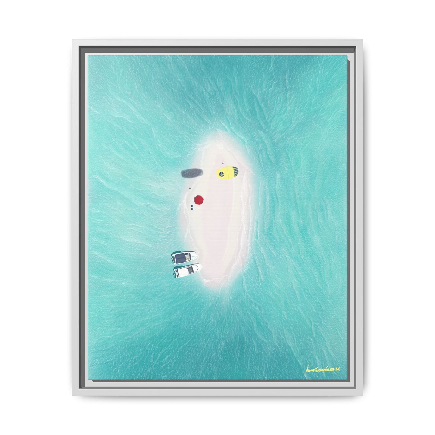 Los Roques Sandbank, Framed Canvas, Matte